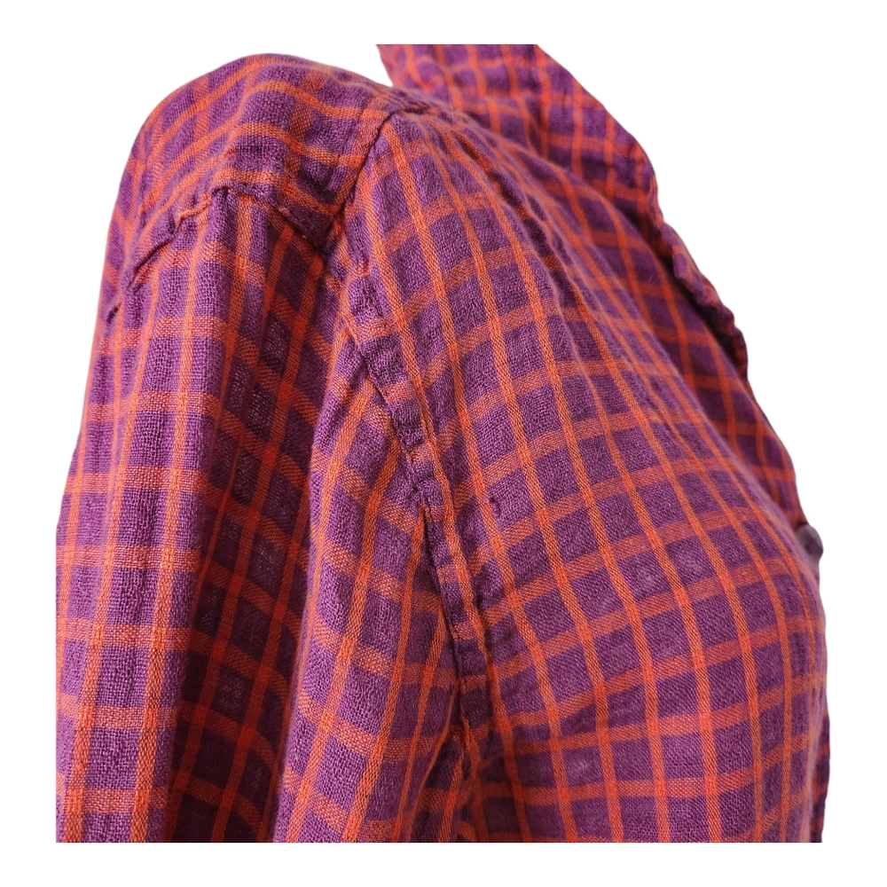 Flax Linen Checkered Button Down Top In Purple An… - image 5
